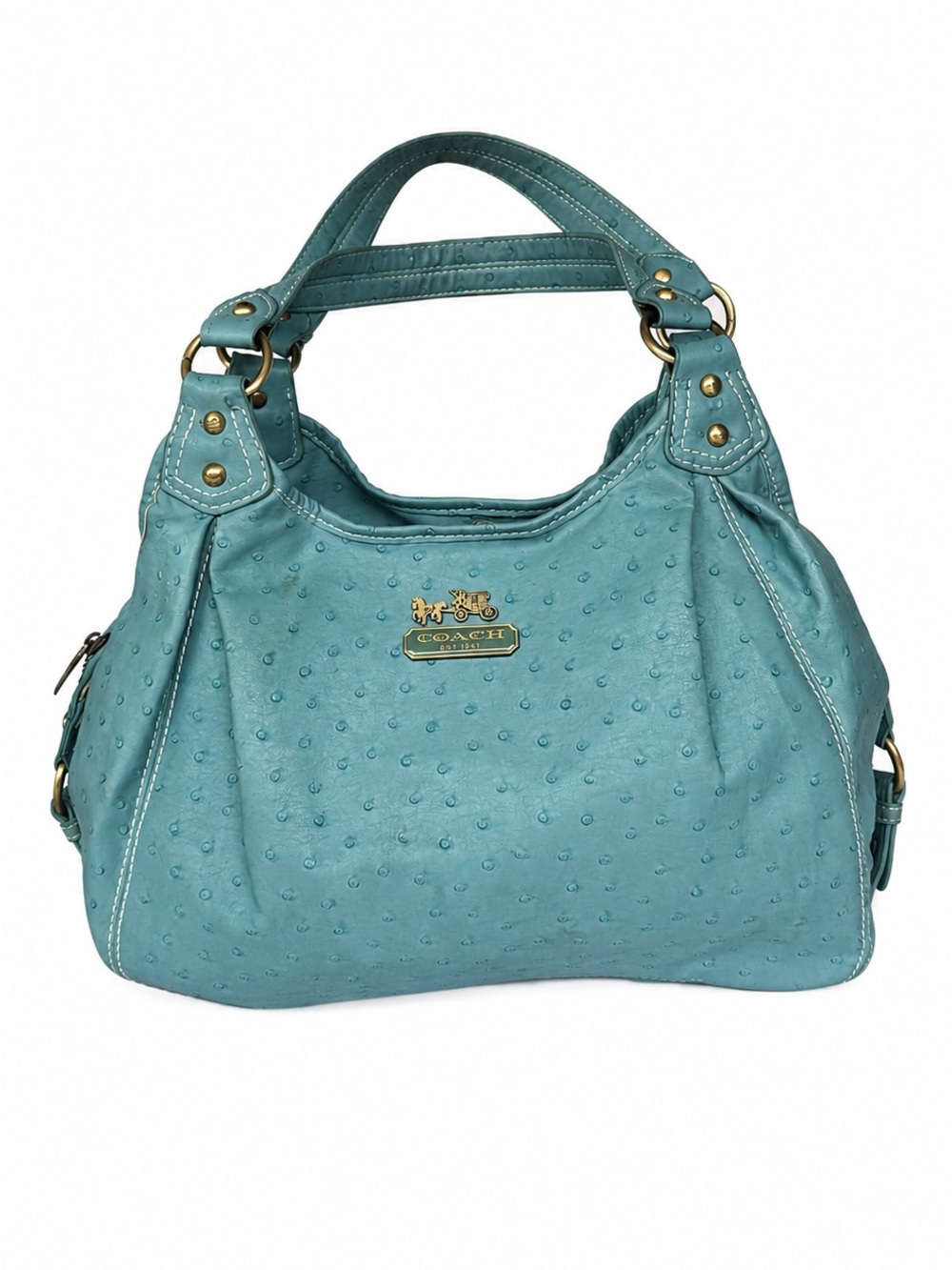 Authentic Coach Turquoise Ostrich Embossed Leather Satchel Bag L05Q-3468